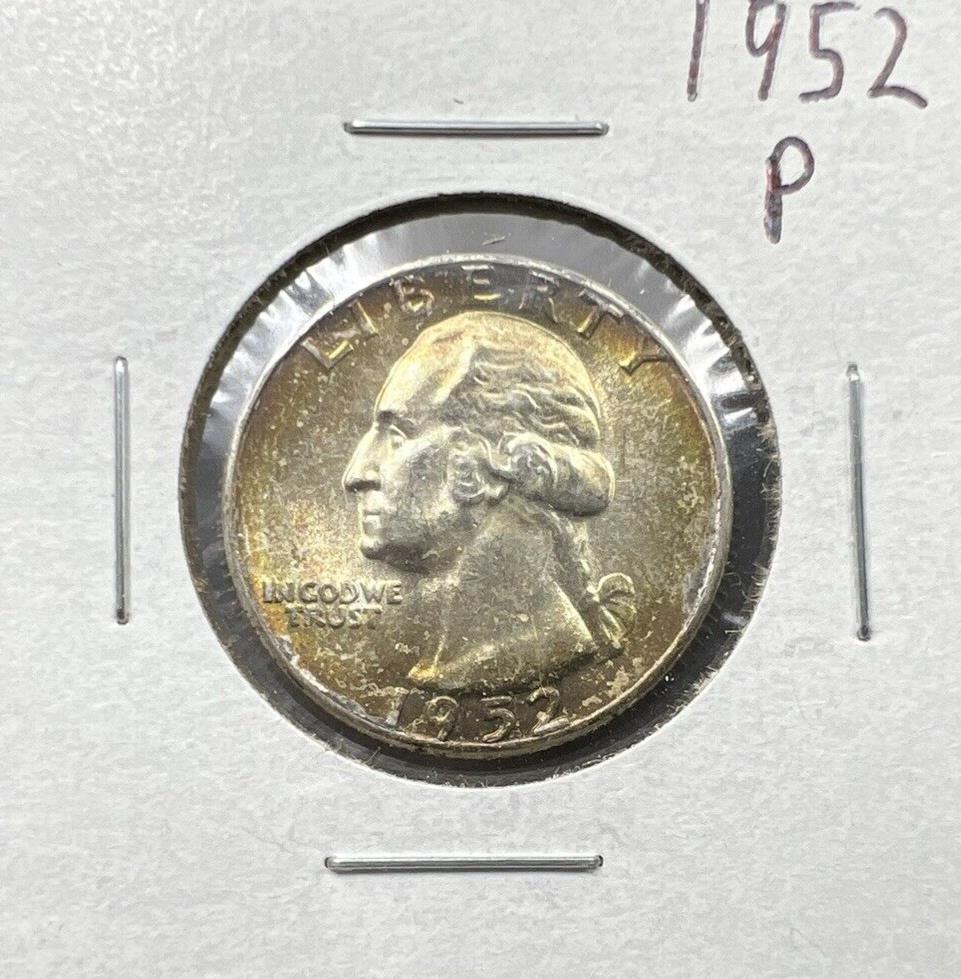 1952 P 25c Washington Quarter Coin Choice BU UNC PQ Nice Toning Toner Amber