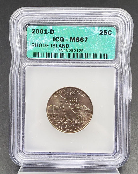2001 D Rhode Island State Statehood Quarter Coin MS67 ICG #2