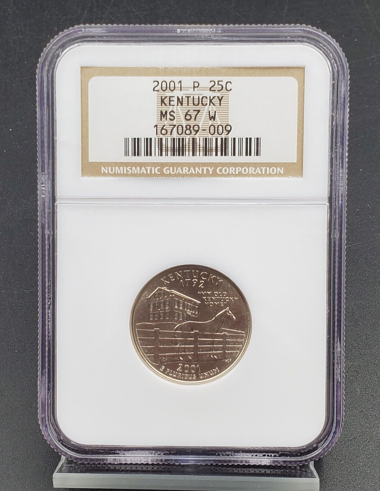 2001 P Kentucky Statehood Quarter Coin NGC MS67 Uncommon " W " holder