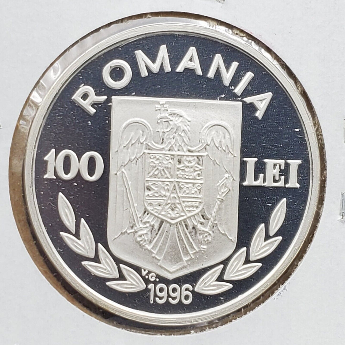1996 Romania 100 Lei Proof - Silver .925 Atlanta Olympics Canoe GEM PROOF