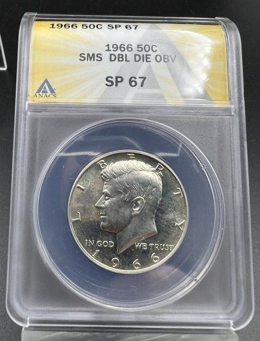 1966 50c Kennedy Silver Half Dollar SMS Coin ANACS SP67 DDO FS-106 Variety