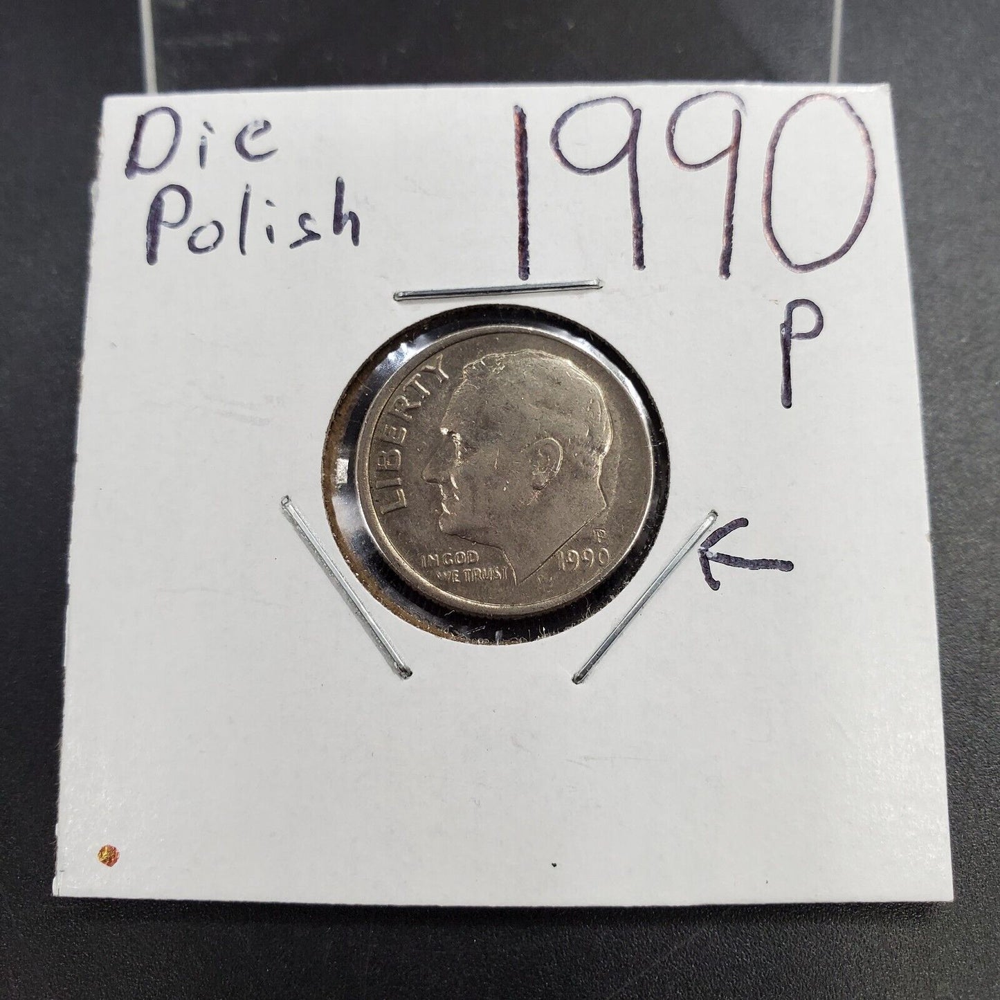 1990 P 10c Roosevelt Dime Die Polish Error Coin