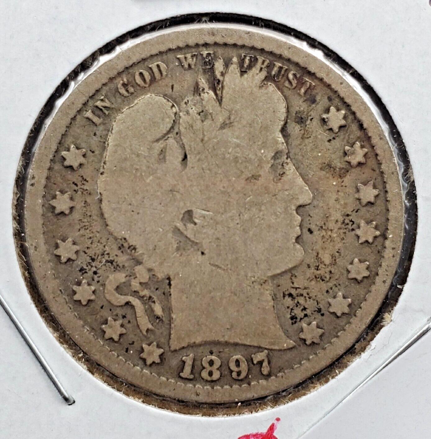 1897 P Barber Silver Eagle Quarter Coin Circulated VG Very Good
