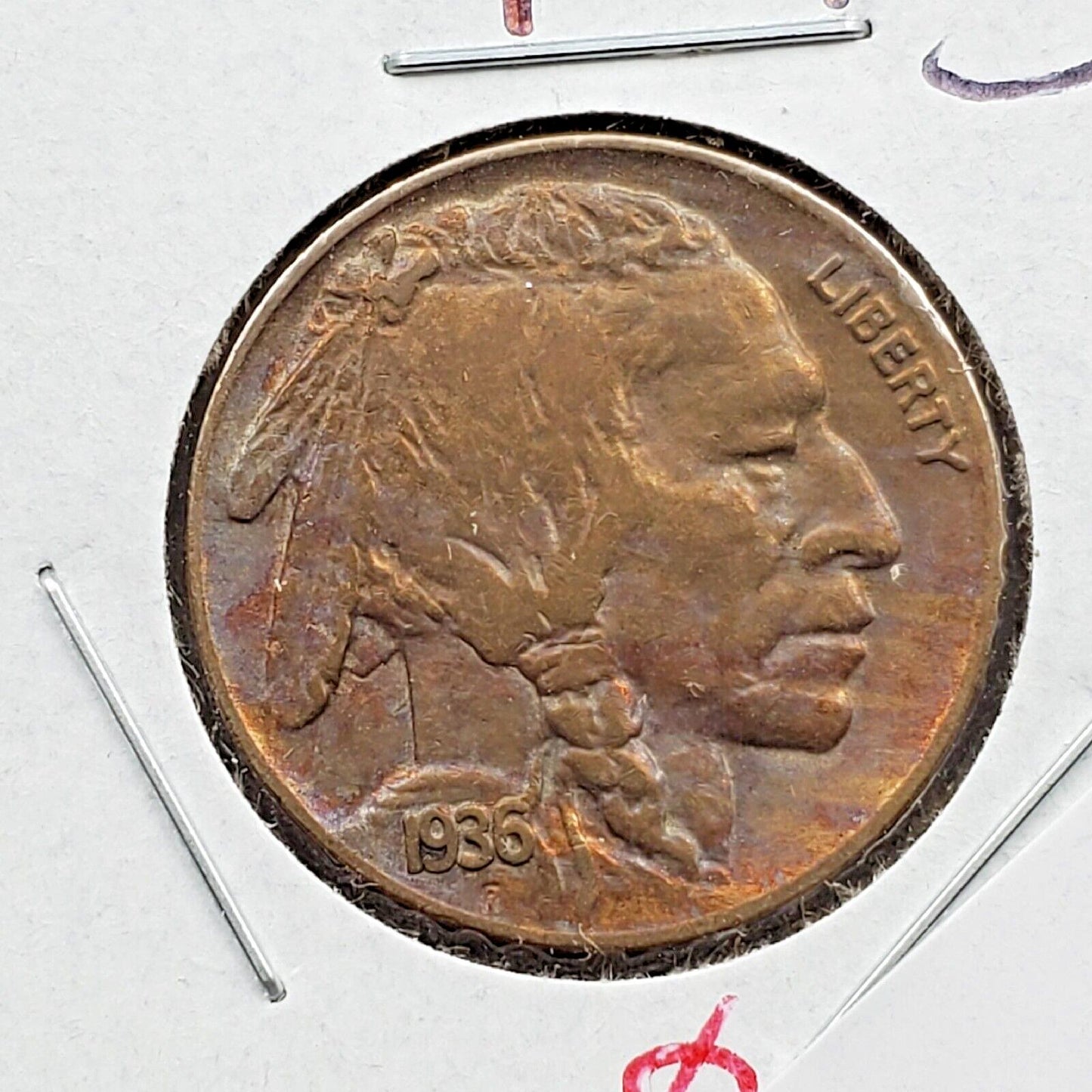 1936 P 5c Buffalo Nickel Coin AU About UNC Neat Toning Toner