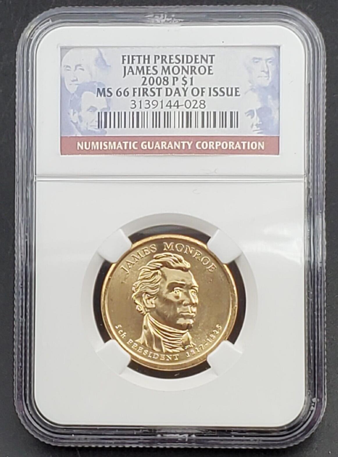 2008 P JAMES MONROE Presidential Dollar Coin NGC MS66 First Day of Issue