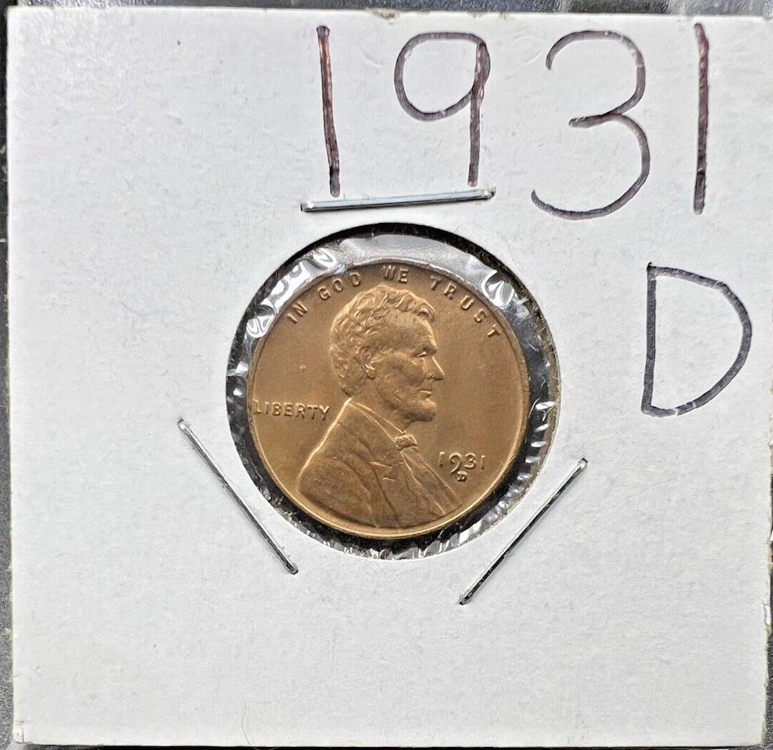1931 D 1c Lincoln Wheat Cent Penny Coin BU UNC RB Red Brown