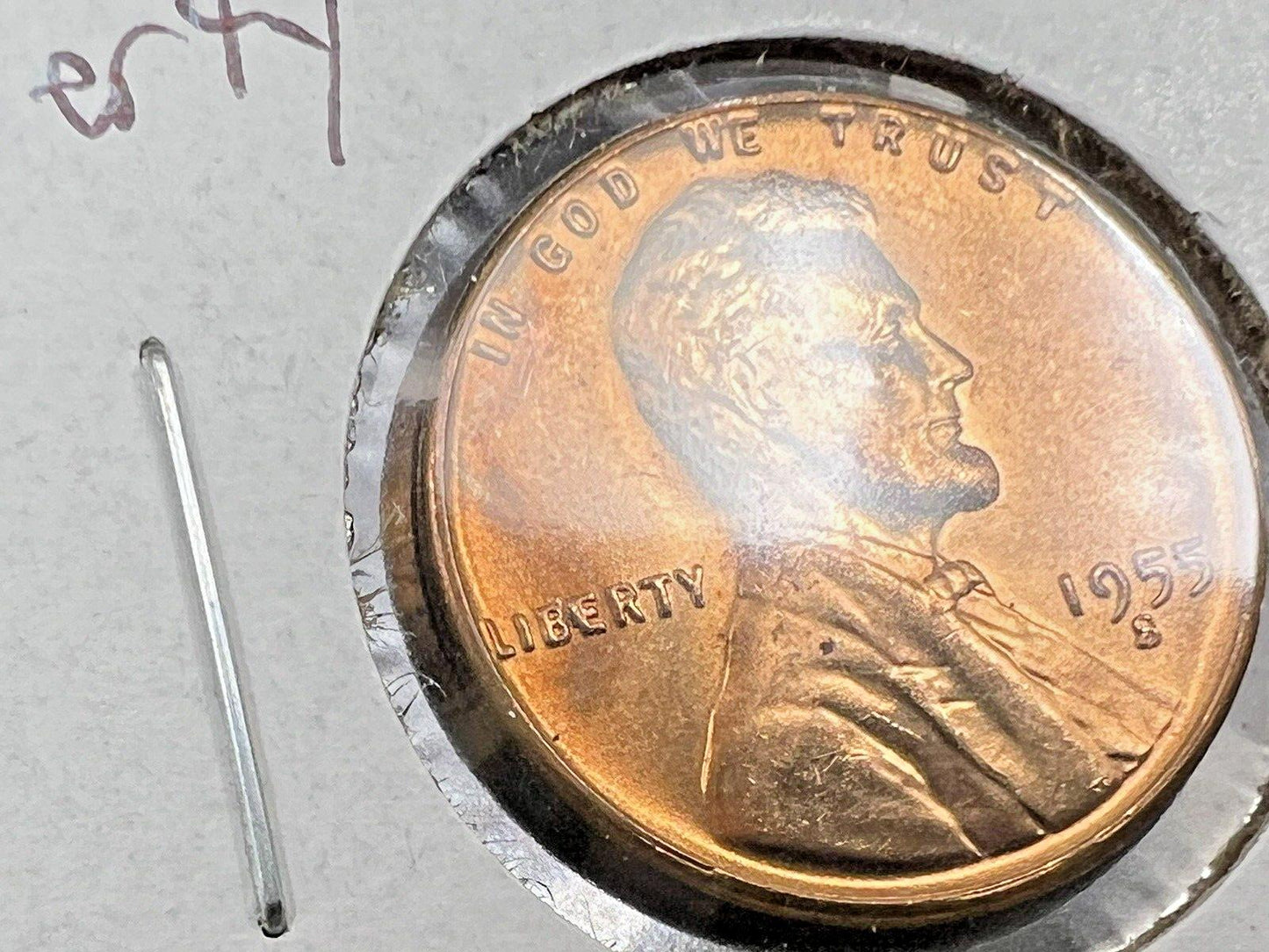 1955 S Lincoln Wheat Cent Penny CH BU UNC Die chips in Liberty #B