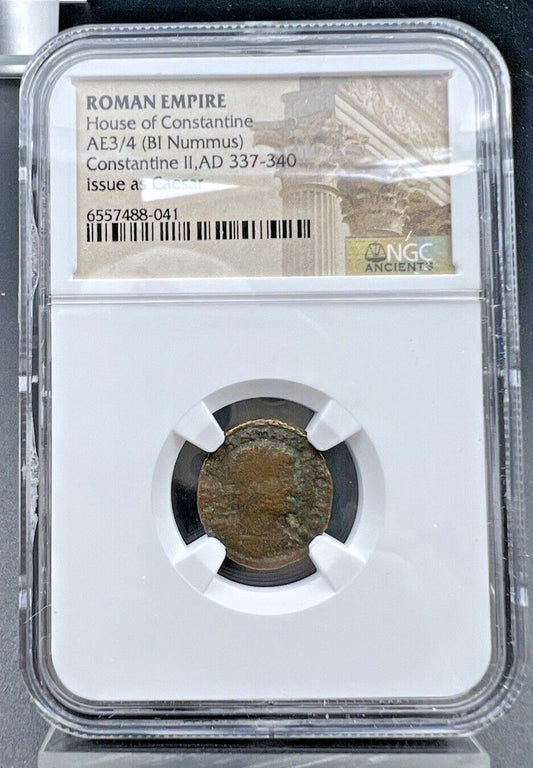 ROMAN EMPIRE House AE3/4 BI Nummus Constatine II AD 337-340 Issue as Ceasar NGC