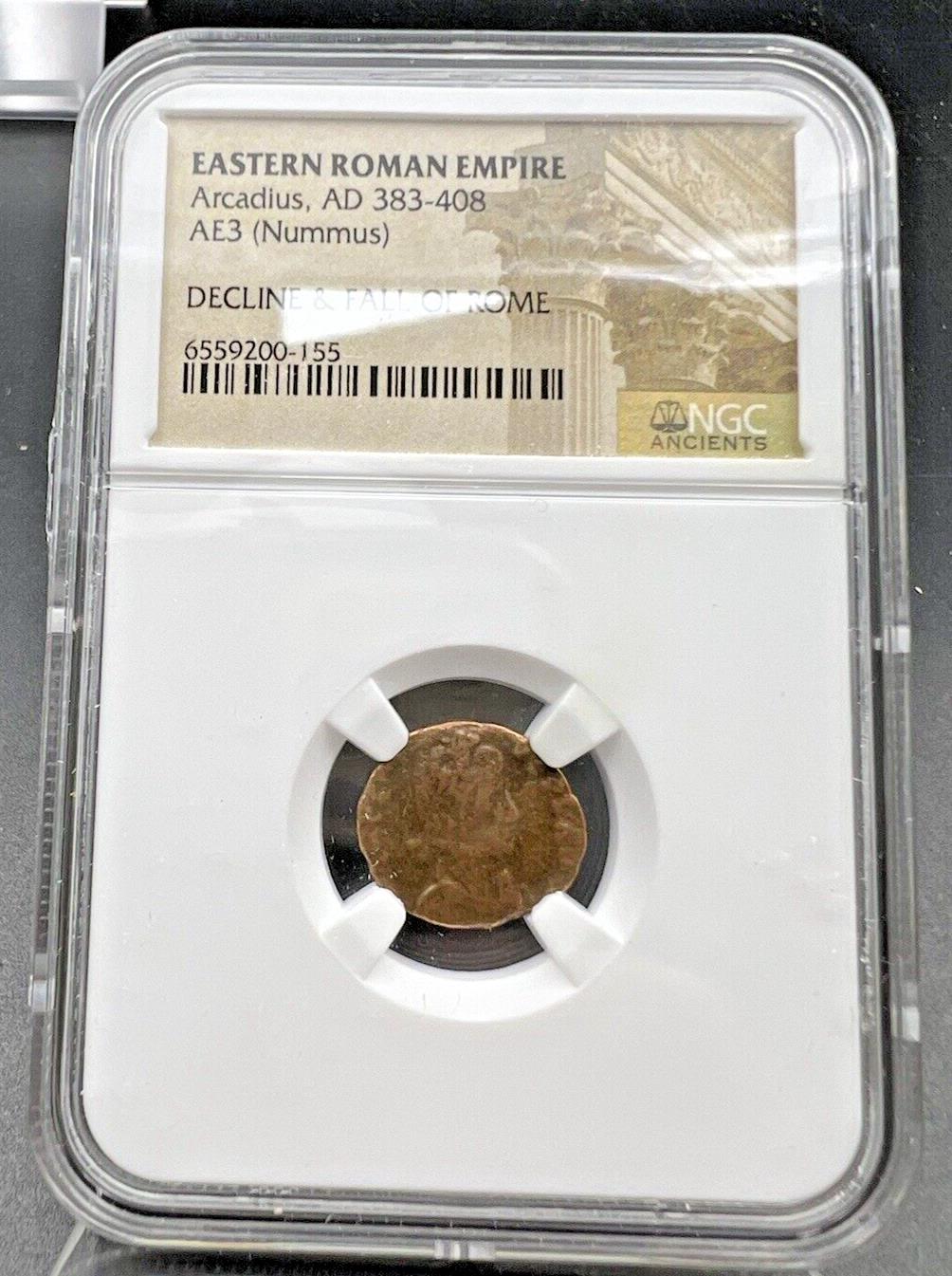 Eastern ROMAN EMPIRE Arcadius AD 383-408 AE3 Nummus Rome Ancient bronze coin NGC