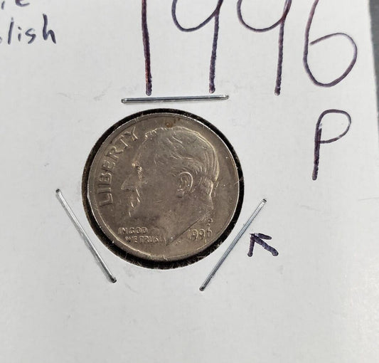 1996 P 10c Roosevelt Dime Die Polish Error Coin XF