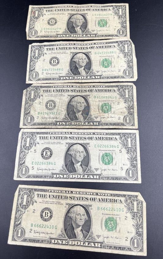 5 Note lot 1963 B Barr Signature Federal Reserve Note FRN Green Seal Cull-VG #2