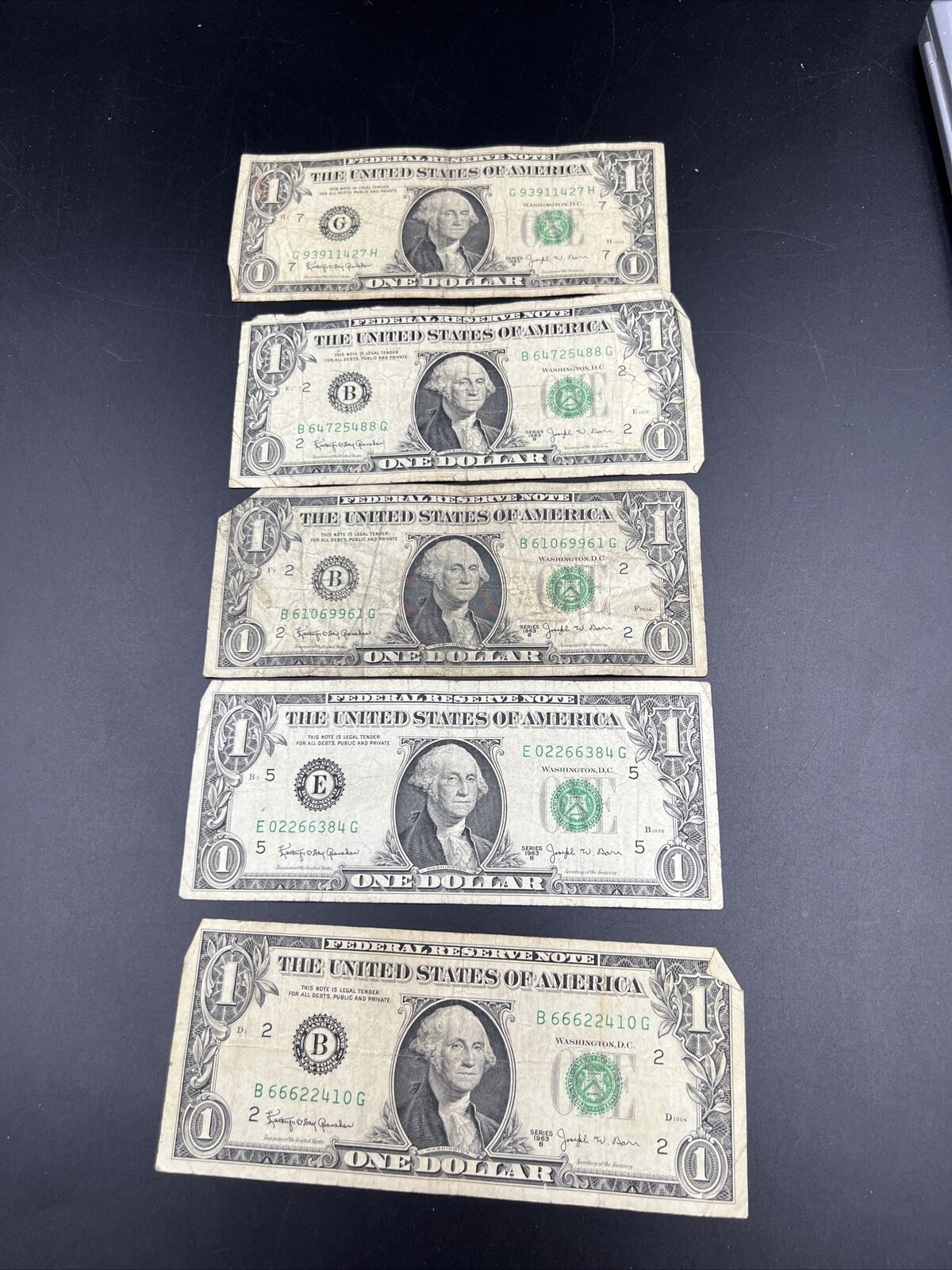 5 Note lot 1963 B Barr Signature Federal Reserve Note FRN Green Seal Cull-VG #2