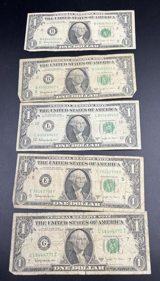 5 Note lot 1963 B Barr Signature Federal Reserve Note FRN Green Seal Cull-VG #4