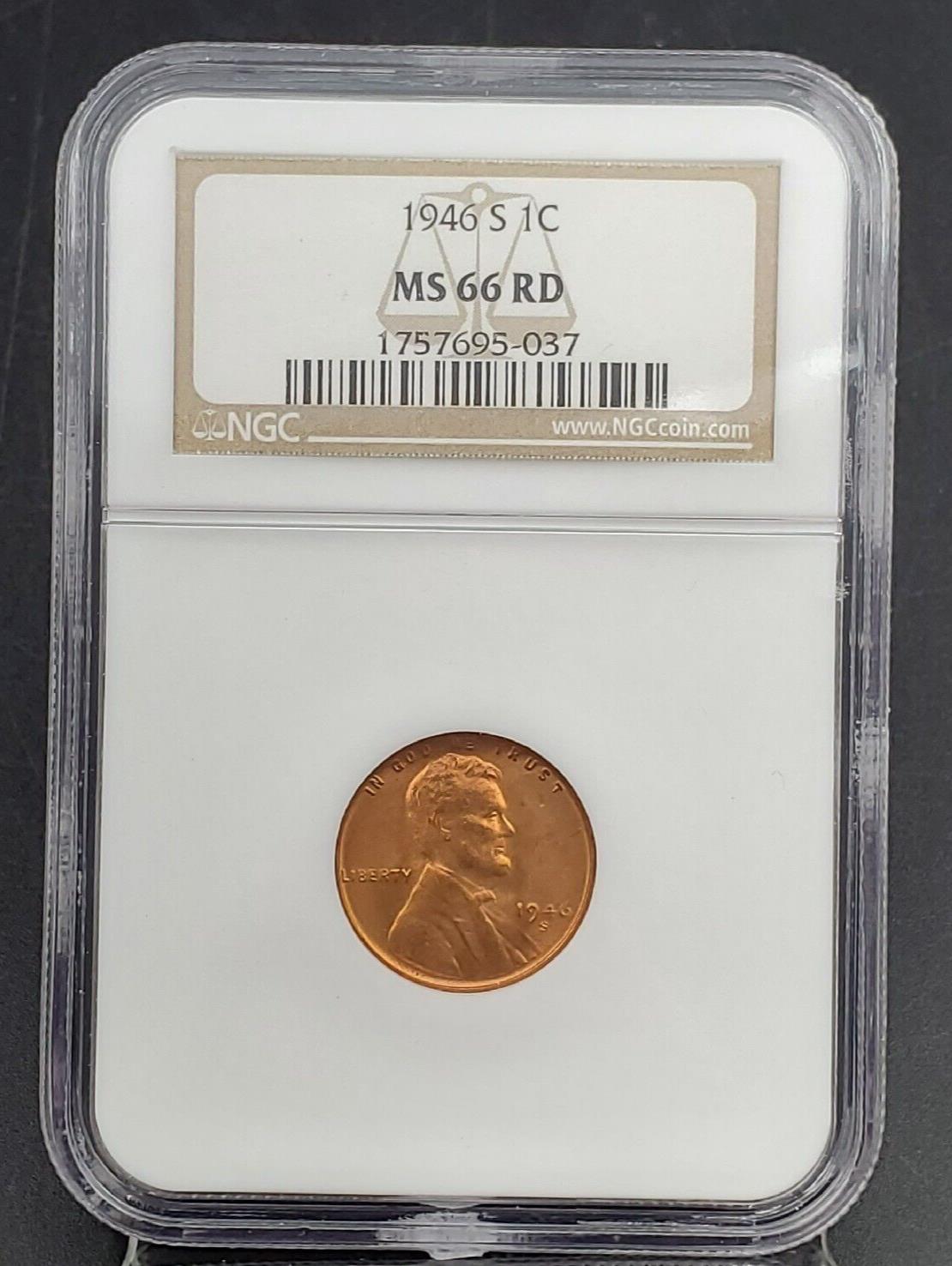 1946 S Lincoln Wheat Cent Penny Coin MS66 NGC Red RD Brown label Holder Gem BU 2