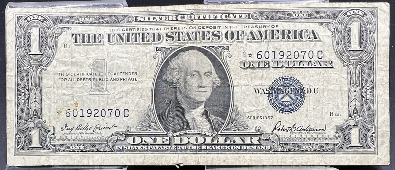 1957 $1 Star Note * Silver Certificate Low Serial Number Right Side VG Circ