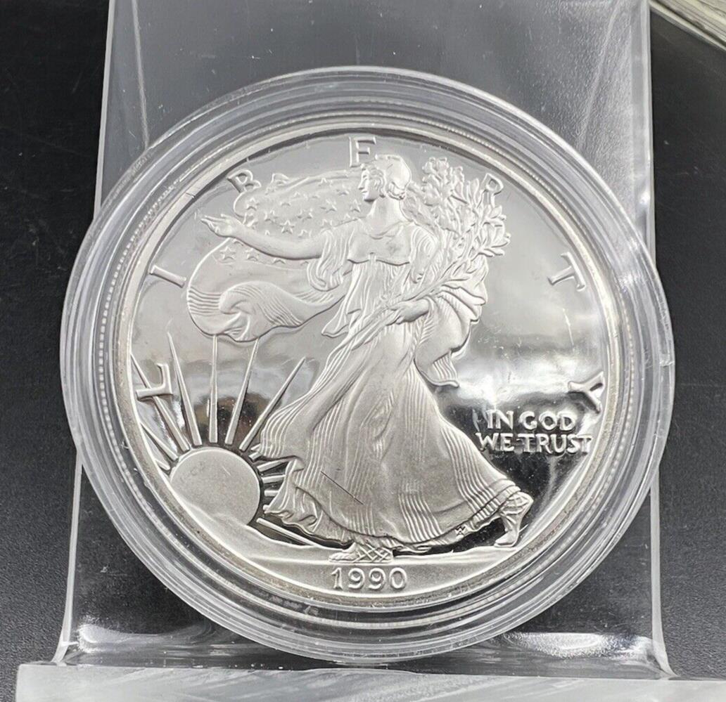 1990 Proof 1 oz .999 American Silver Eagle Coin Gem Uncirculated in Capsule