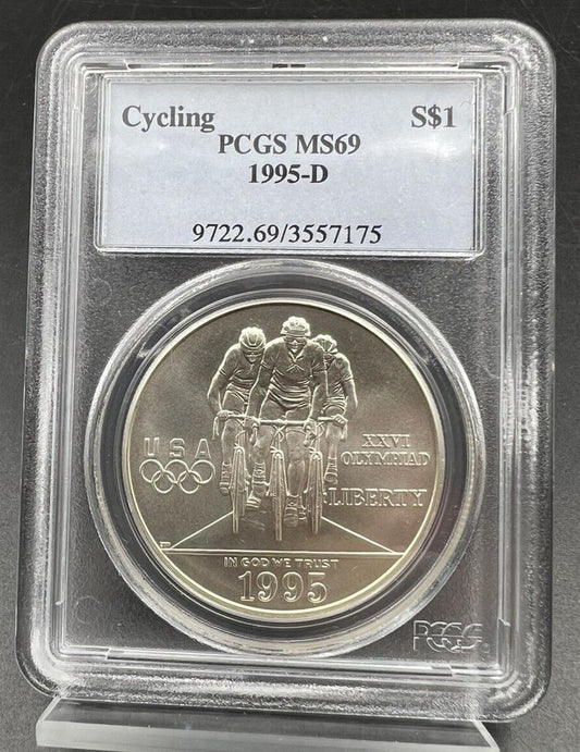 1995 D Atlanta Olympics Cycling 90% Silver Commemorative Dollar PCGS MS69 BU