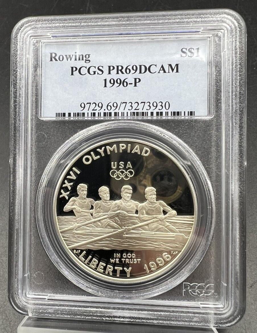 1996 P Atlanta Olympics Rowing 90% Silver Commemorative Dollar PCGS PR69 PROOF