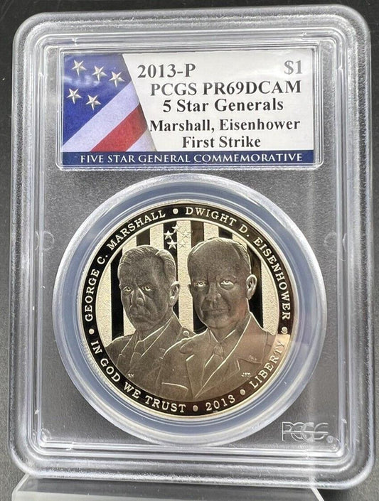 2013 P 5 Star Generals 90% Silver Commemorative Dollar PCGS PR69 DCAM Proof