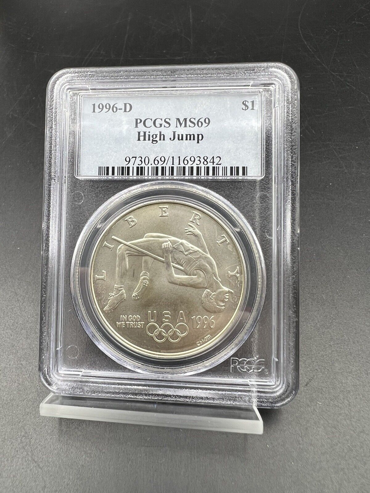 1996 D Atlanta Olympics High Jump 90% Silver Commemorative Dollar PCGS MS69 BU