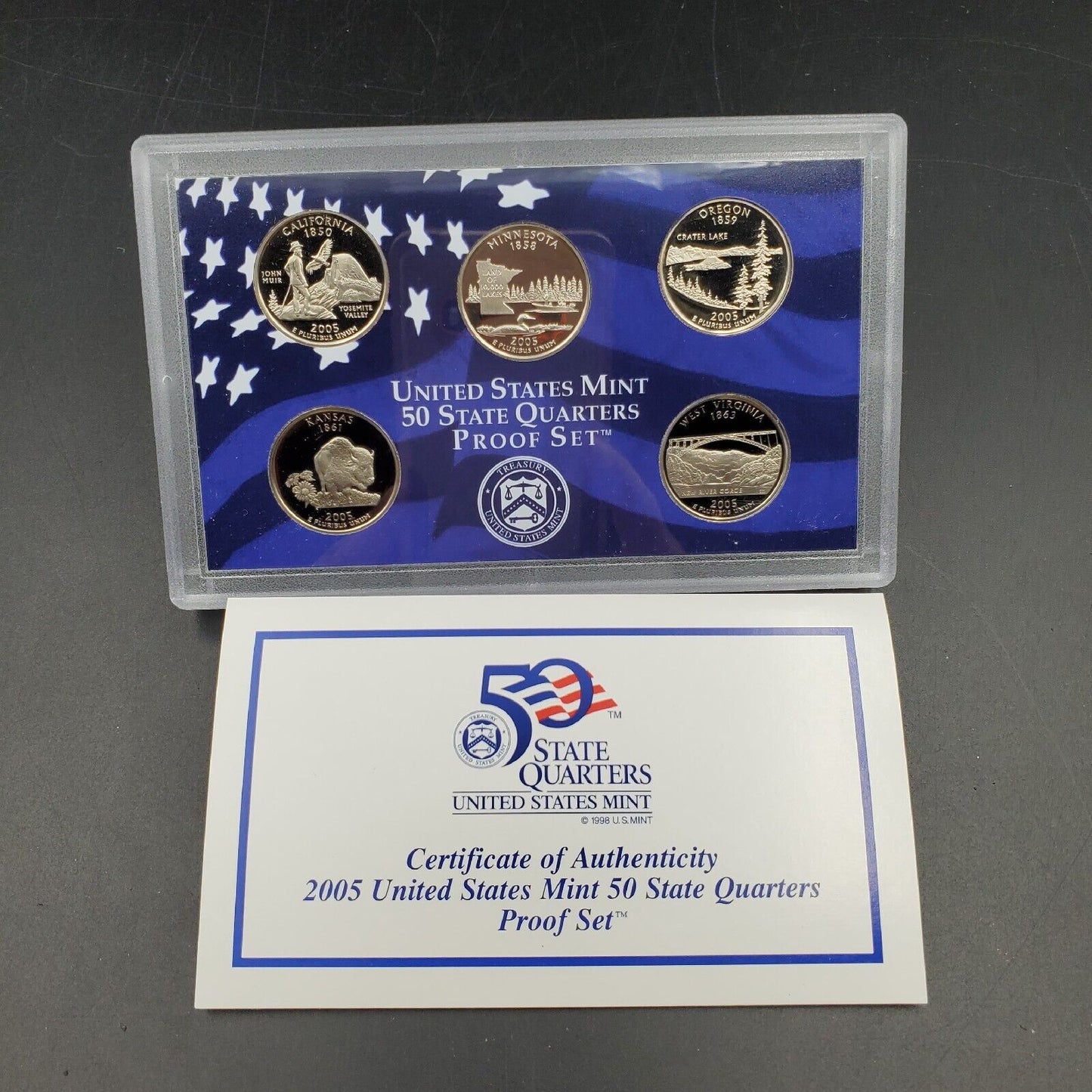 2005 S US Mint Statehood Quarter Proof CLAD 5 Coin Set Box COA OGP