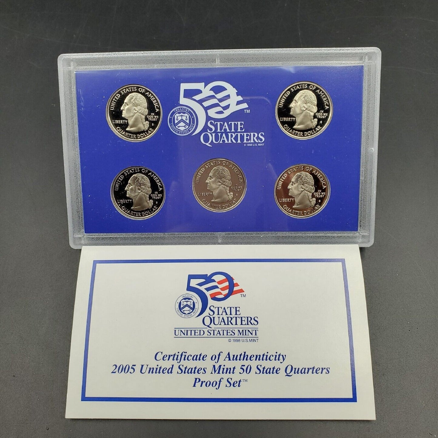 2005 S US Mint Statehood Quarter Proof CLAD 5 Coin Set Box COA OGP