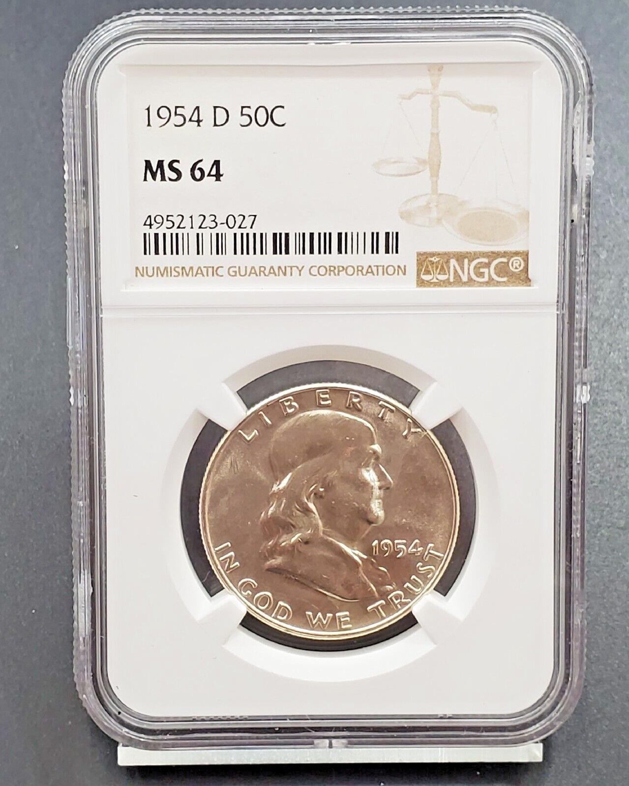 1954 D Franklin Silver Half Dollar Coin NGC MS64 Choice BU Certified