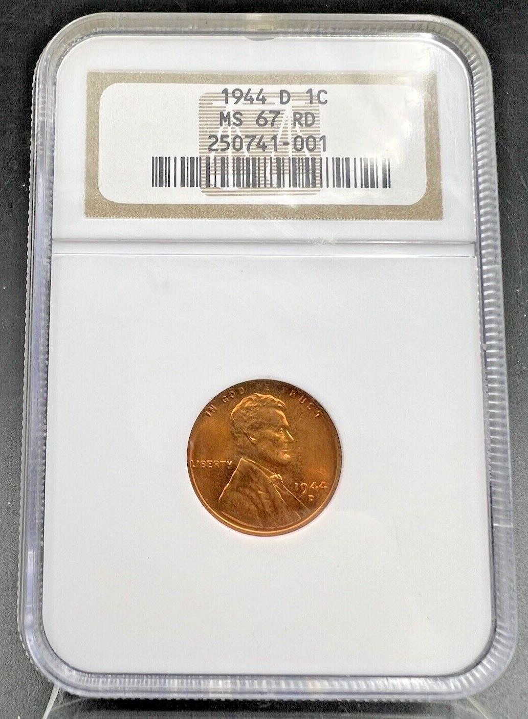 1944 D Lincoln Wheat Cent Penny Coin NGC MS67 RD GEM BU Denver Gem BU Certified3