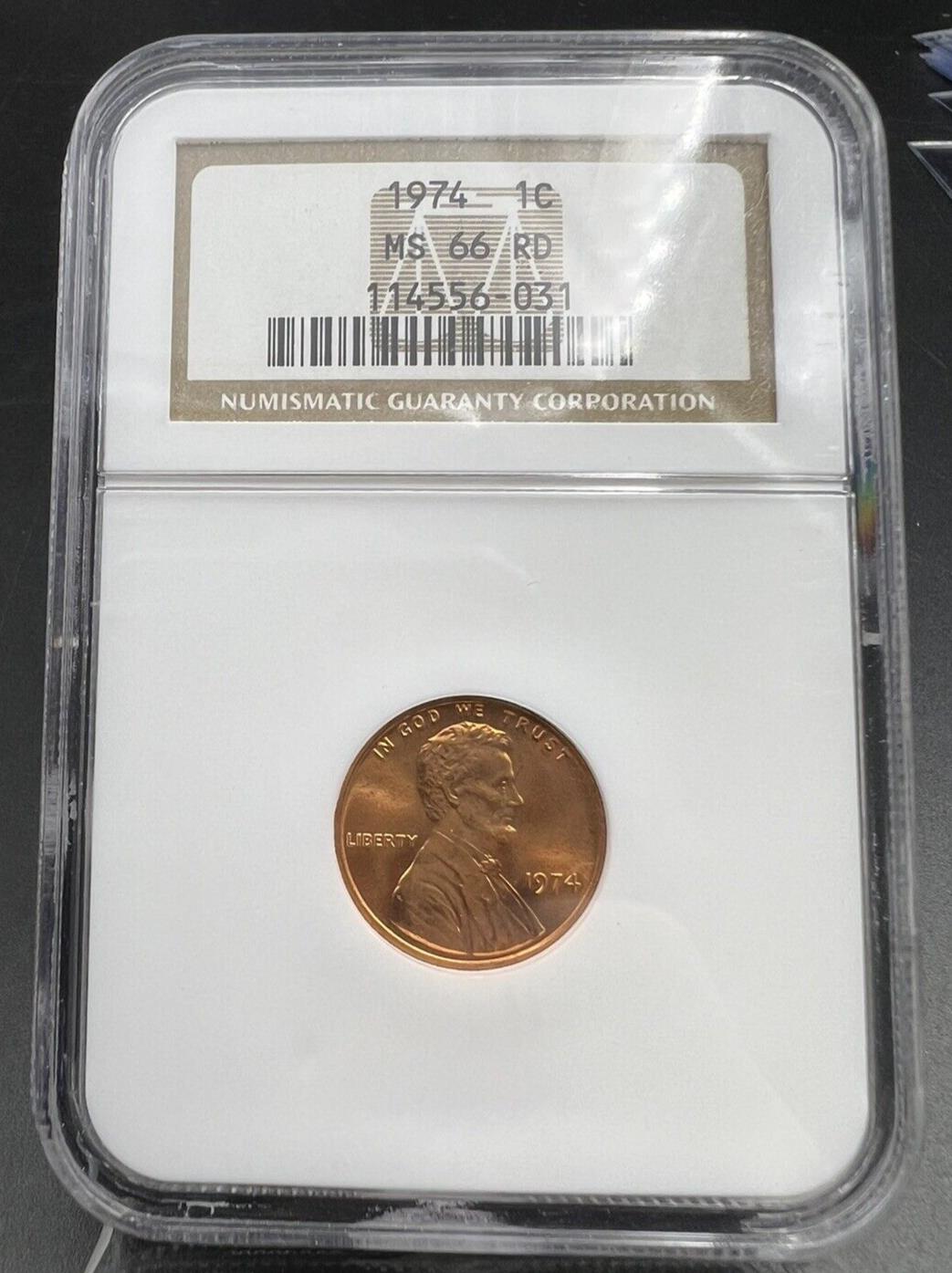 1974 P Lincoln Memorial Cent Penny Coin NGC MS66 RD Gem BU Certified #3