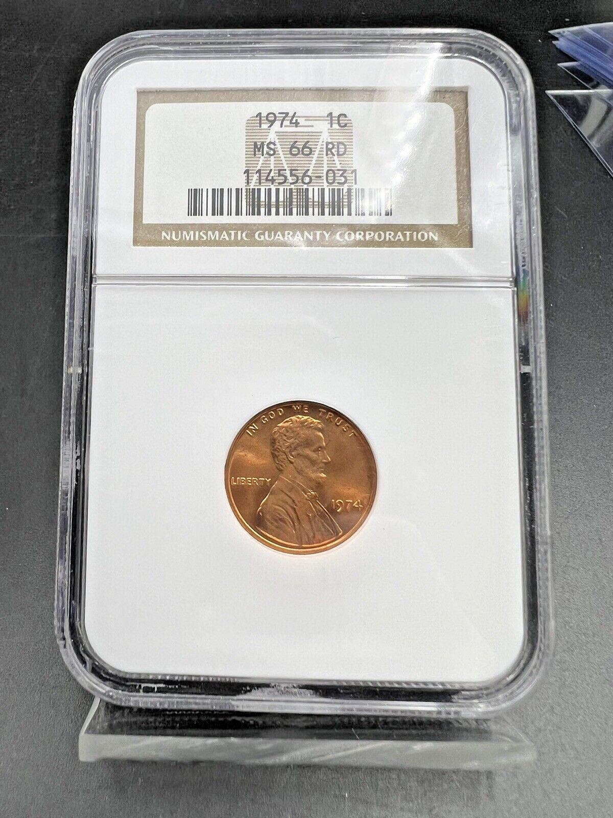 1974 P Lincoln Memorial Cent Penny Coin NGC MS66 RD Gem BU Certified #3
