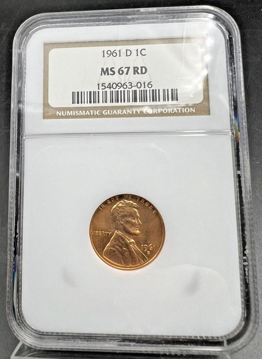 1961 D Lincoln Memorial Cent Penny Coin NGC MS67 RD Gem BU Certified