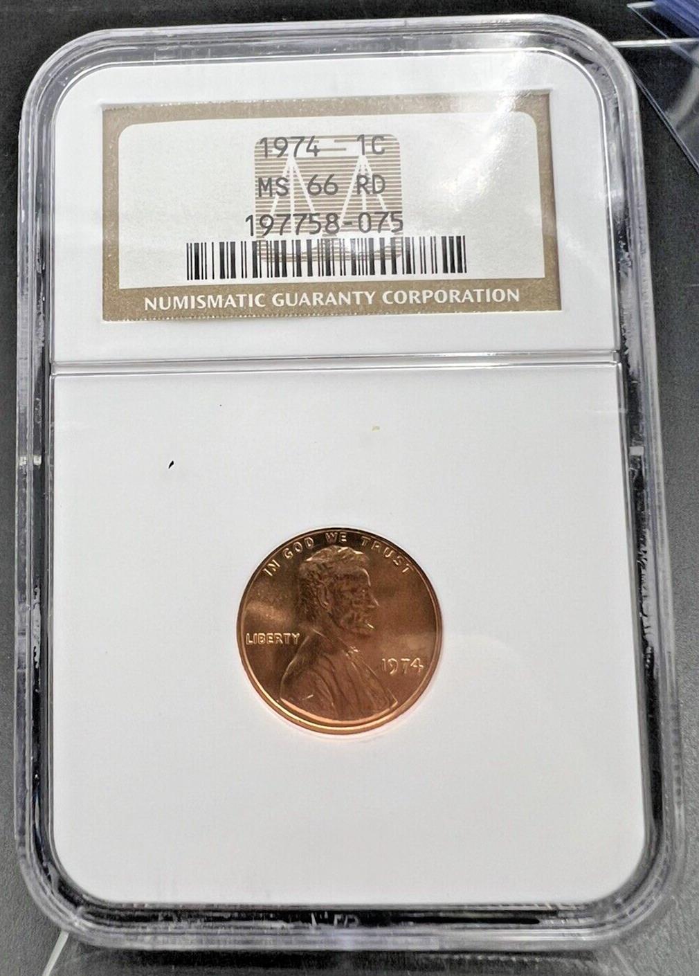 1974 P Lincoln Memorial Cent Penny Coin NGC MS66 RD Gem BU Certified #2