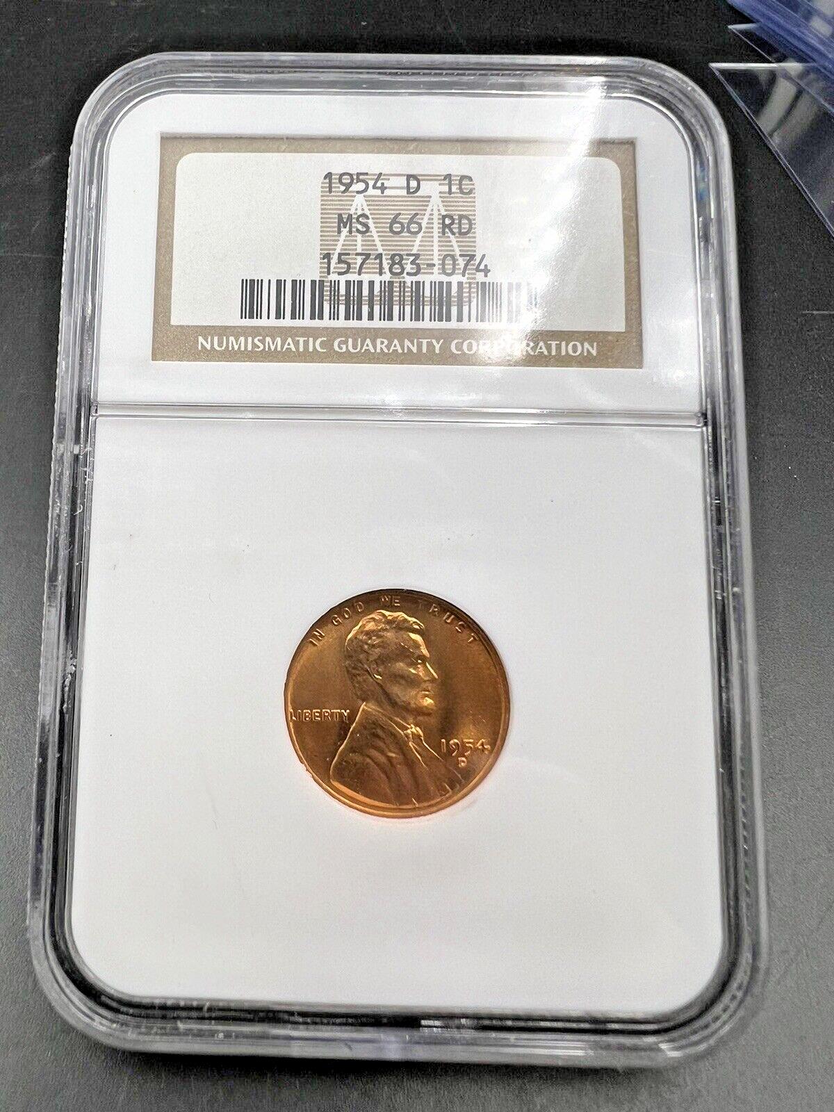 1954 D Lincoln Wheat Cent Penny Coin NGC MS66 RD GEM BU #2