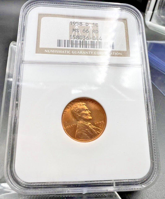 1958 D Lincoln Wheat Cent Penny Coin NGC MS66 RD GEM BU #2