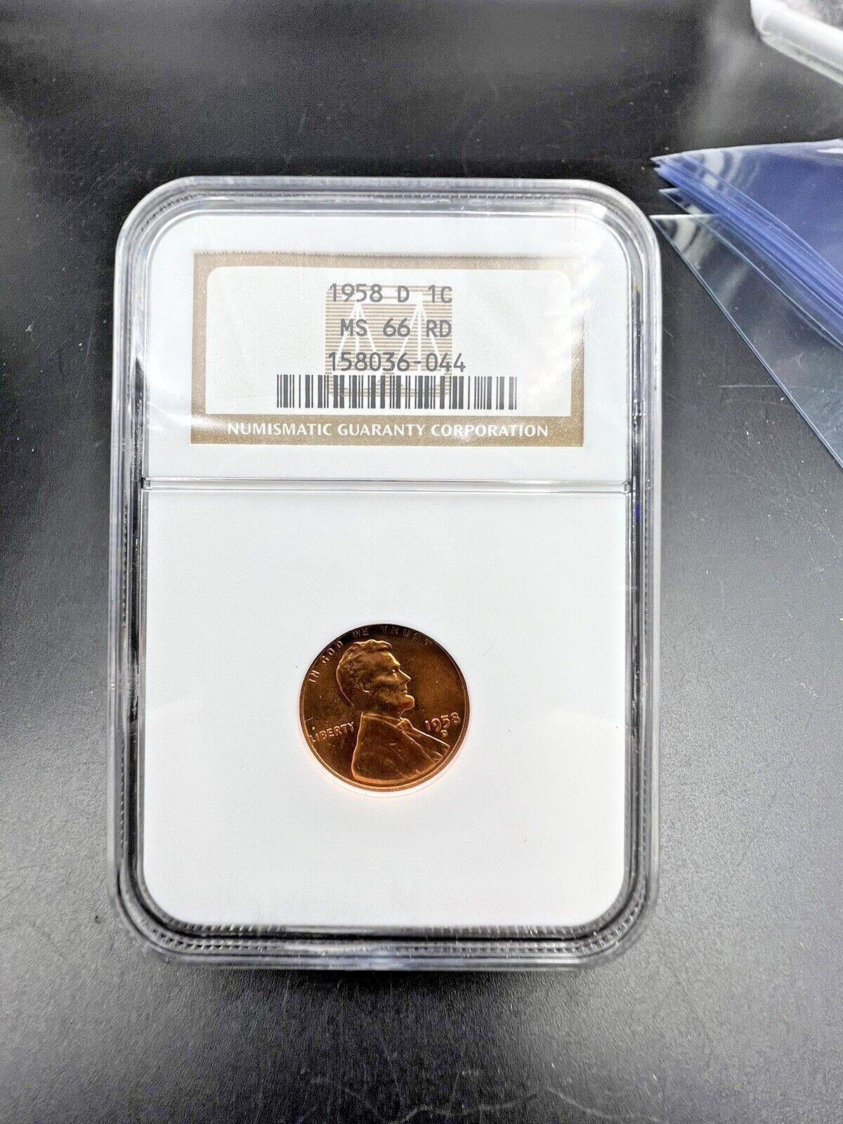 1958 D Lincoln Wheat Cent Penny Coin NGC MS66 RD GEM BU #2