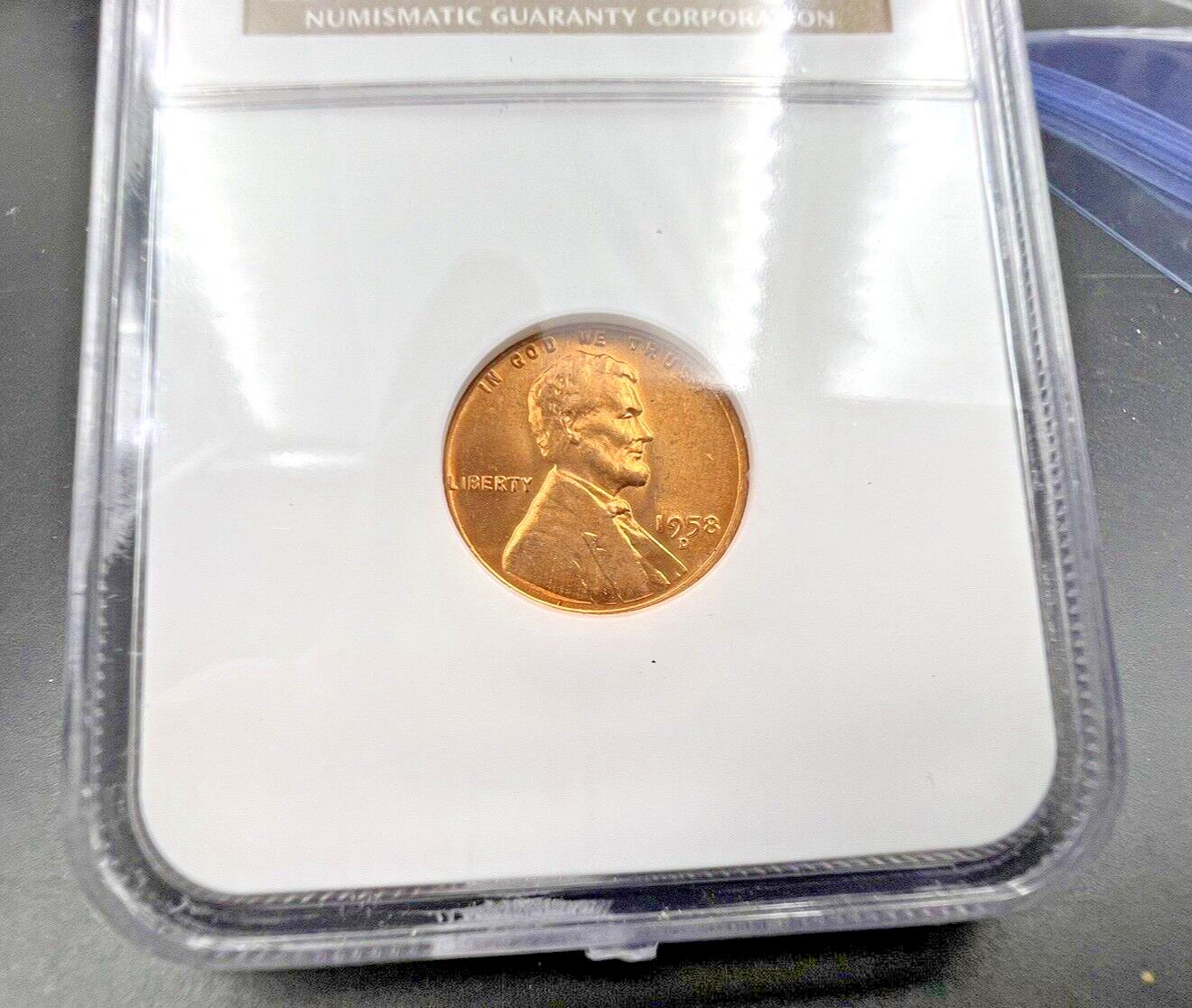 1958 D Lincoln Wheat Cent Penny Coin NGC MS66 RD GEM BU #3