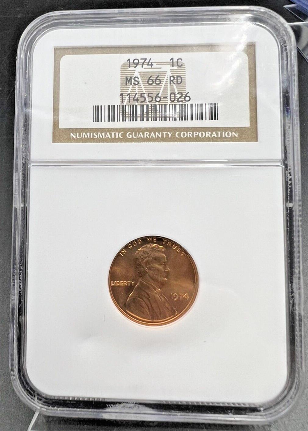 1974 P Lincoln Memorial Cent Penny Coin NGC MS66 RD Gem BU Certified