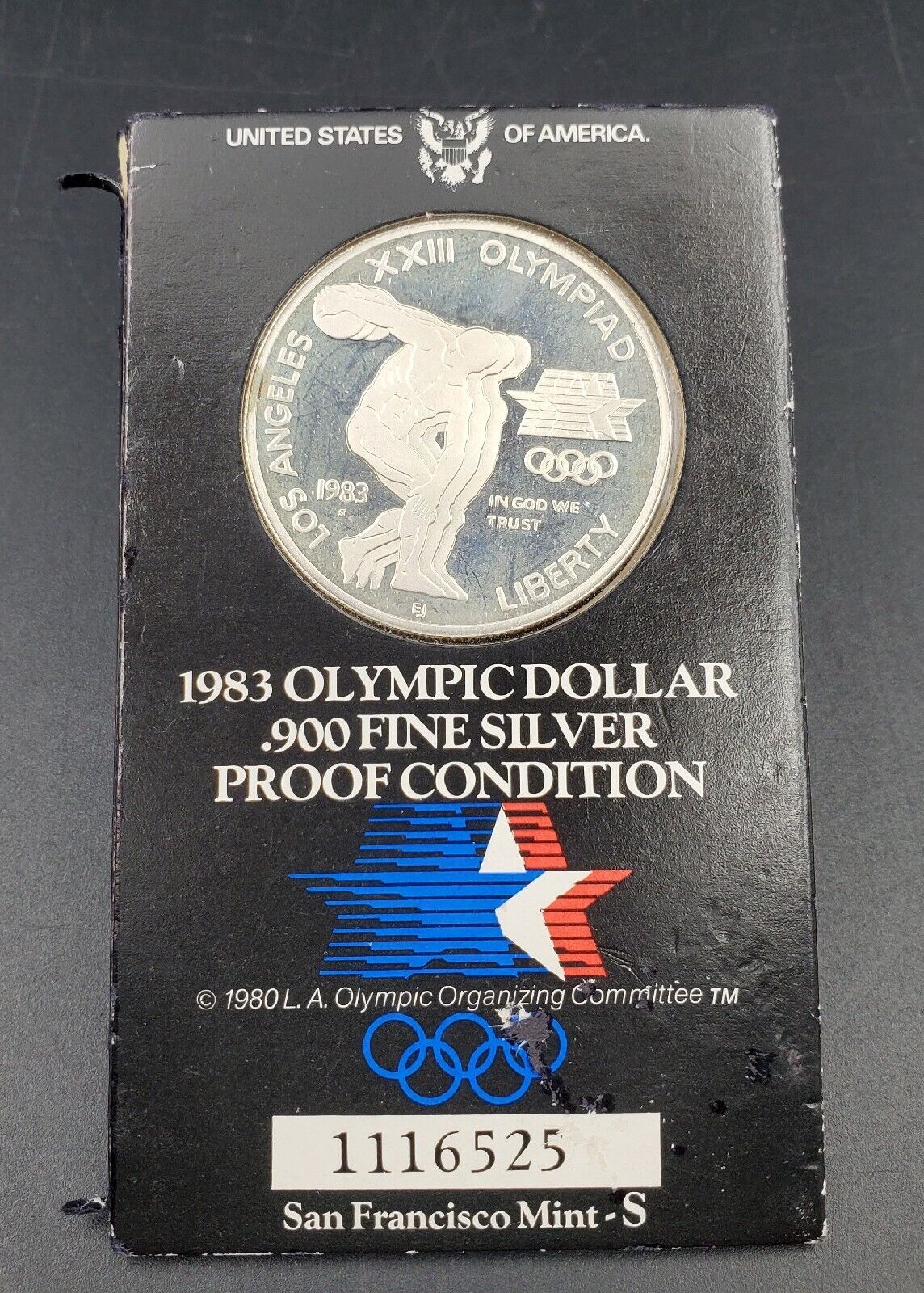 1983-S Proof Silver Dollar 1984 L.A. Olympics, Official US Olympic Coin Holder