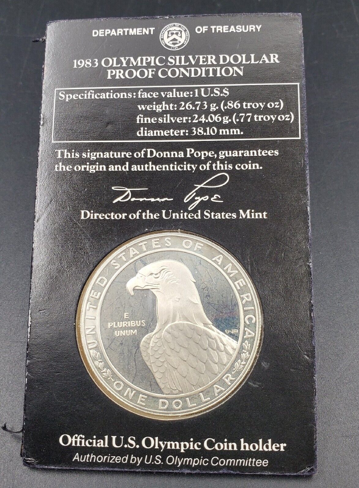 1983-S Proof Silver Dollar 1984 L.A. Olympics, Official US Olympic Coin Holder