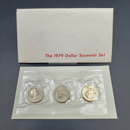 1979 3 Coin SBA Susan B Anthony The 1979 Dollar Souvenir Set White Envelope
