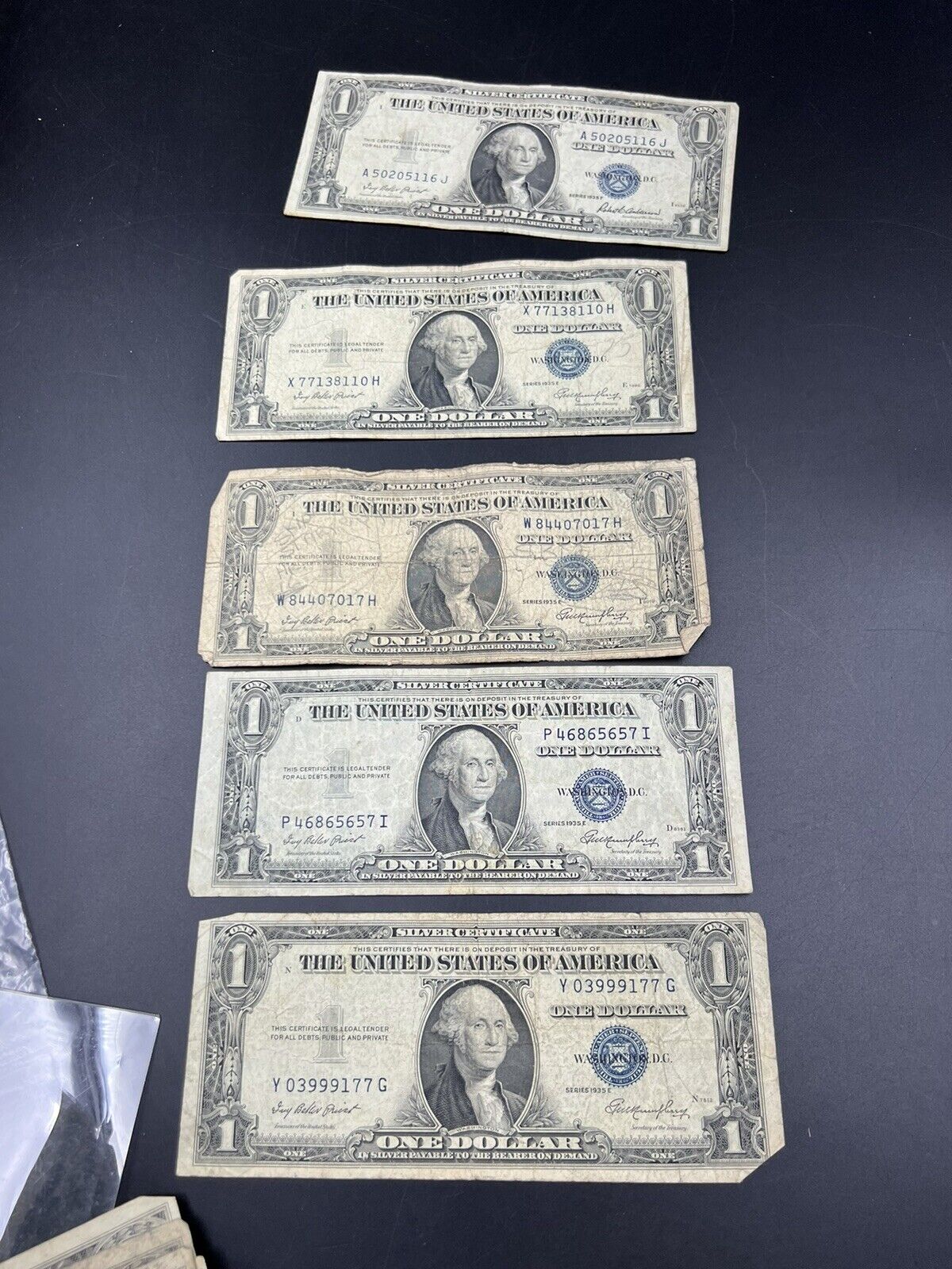 Lot of 5 1935 $1 Silver Certificate Blue Seal Notes Good Circ Conditions