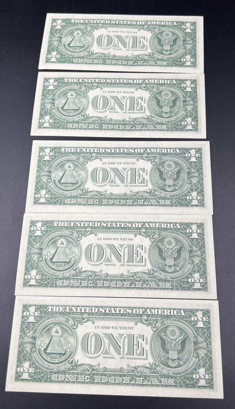 5 Consecutive Note Lot 1969 B $1 FRN Federal Reserve US Currency Bills CH UNC #B