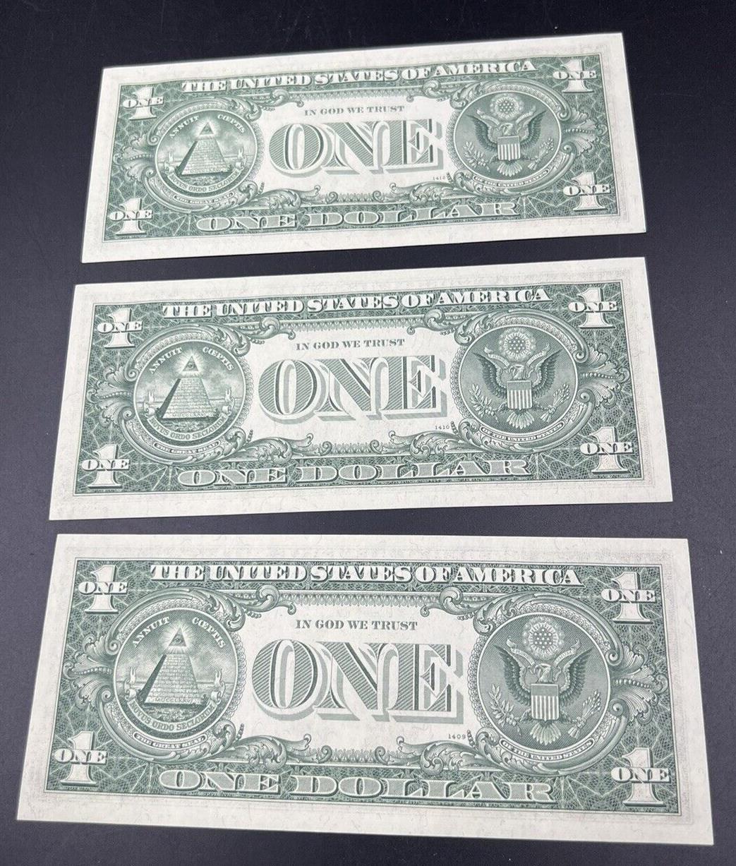 3 Consecutive Note Lot 1969 B $1 FRN Federal Reserve US Currency Bills CH UNC