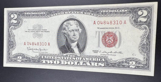 1963 $2 United States Currency Legal Tender Note Red Seal Choice UNC #310