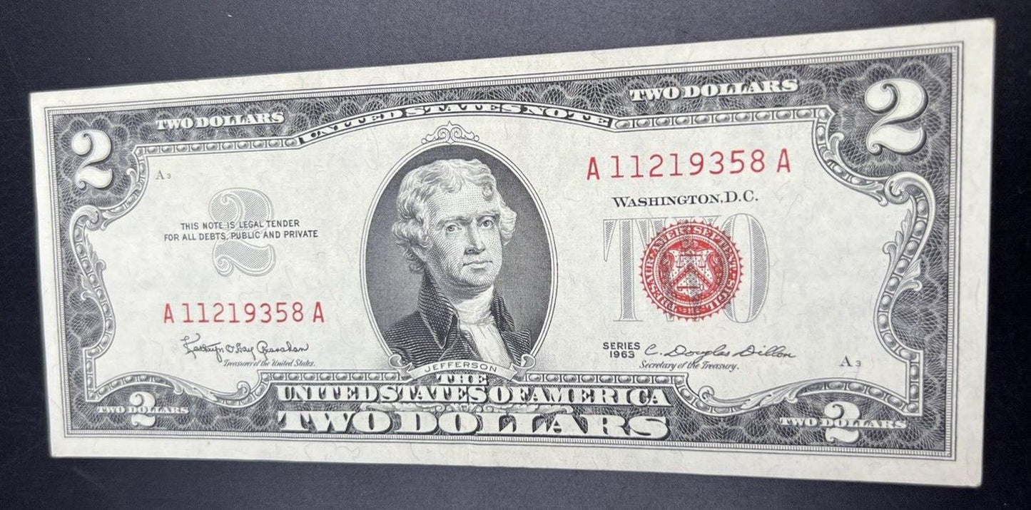 1963 $2 United States Currency Legal Tender Birthday Note 11 23 93 CH UNC