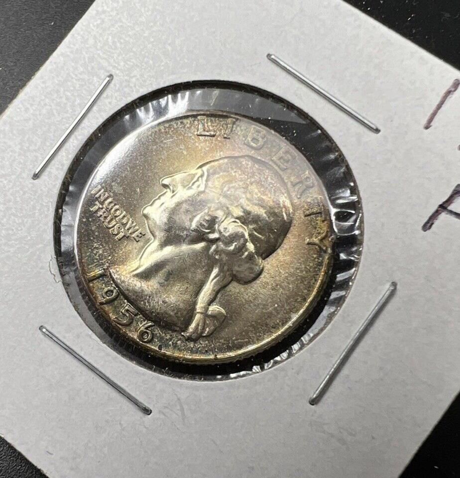 1956 P 25c Washington Quarter Coin Choice BU UNC Nice Toning Toner