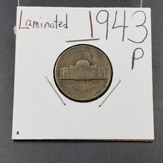 1943 P Jefferson Silver WW2 Era Nickel Laminated Planchet Error Coin #X