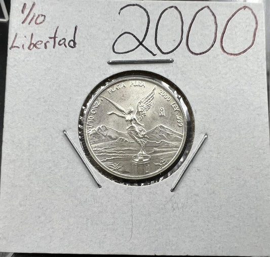 2000 Mexico 1/10 Ounce .999 Silver Round Libertad Ley Plata Pura Coin #E GEM UNC