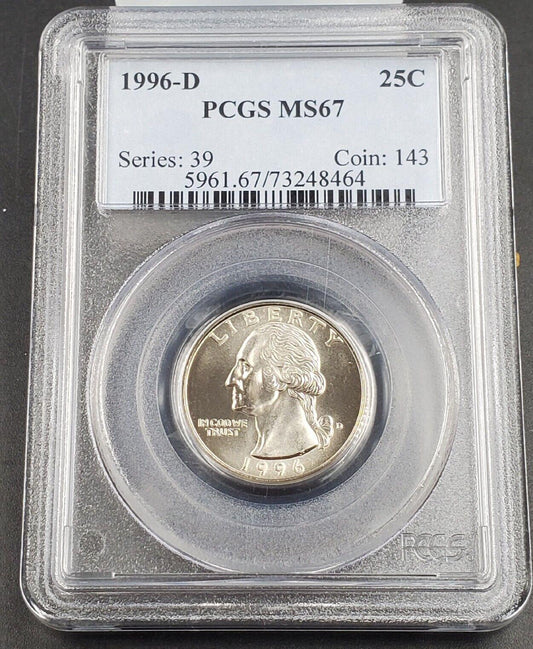 1996 D 25c Washington Clad Quarter Gem BU BUSINESS PCGS MS67 #1