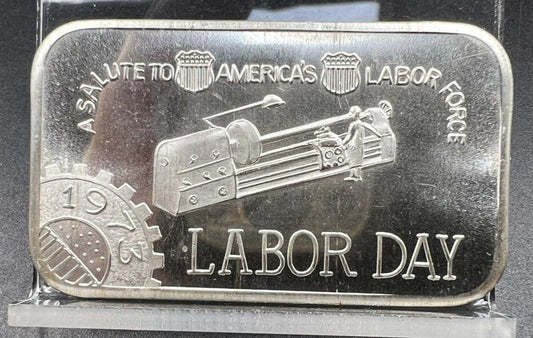1973 A Salute To America's Labor Day 1 Oz Silver Bar Mother Lode Mint GEM UNC